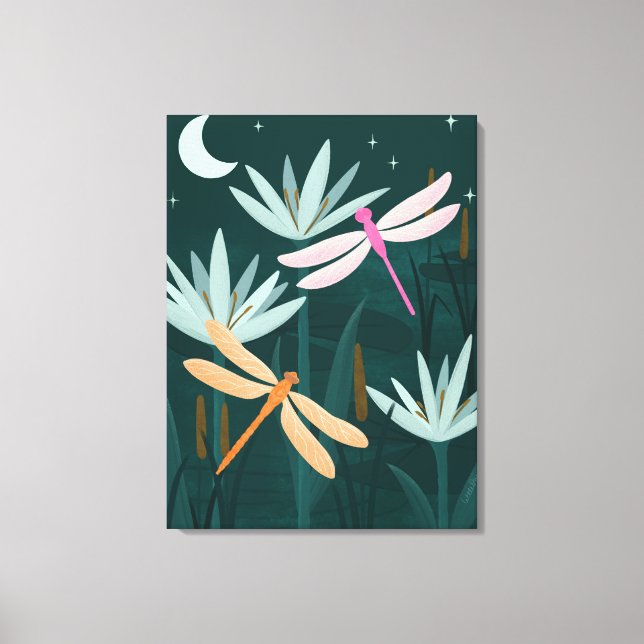 Libellen in Rosa und Orange Wandbild - Leinwand (Vorderseite)