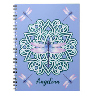 Libellen-Mandala Lila Monogramm Schrift Name Notizblock