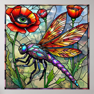 Libellen-Mohn-Blumen-Insekten-Enthusiast Botanisch Poster