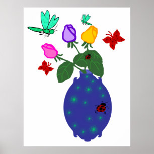 Libellen-Rosen-Vasenplakat des Schmetterlinges n Poster