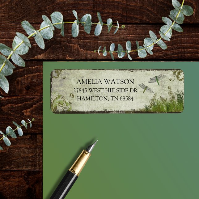 Libellen-Rustikal-Botanik-Rücksende-Adressetikette (Dragonfly Rustic Botanical Return Address Labels)