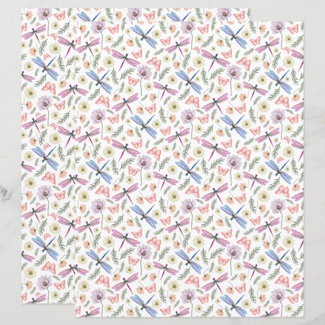 Libellen & Schmetterlinge Scrapbook Papier (Vorne/Hinten)