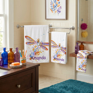 Libellen-Splatter personalisiert Badhandtuch Set