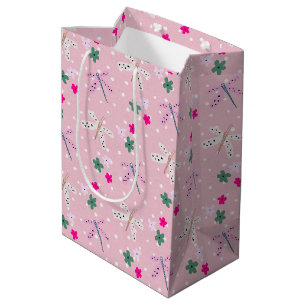 Libellen und Blume auf Polka-Punkten Mittlere Geschenktüte