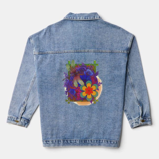 Libellen und Blume Jeansjacke (Rückseite)