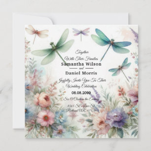 Libellen und Pastell-Blumen-Hochzeit Einladung