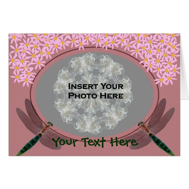 Libellen und rosa Daisy-Blume - Fotokarte (Vorderseite (Horizontal))