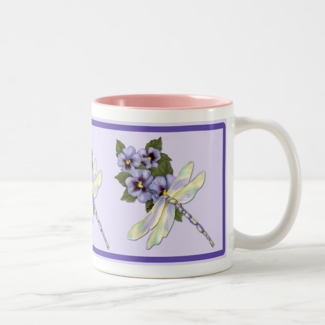 Libellen und Stiefmütterchen Zweifarbige Tasse (Rechts)