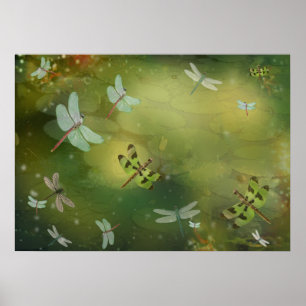 Libellen und Wasser-Lilienen-Grafik Poster