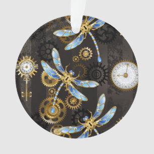 Libellules Steampunk sur fond brun rayé