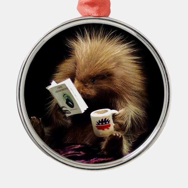 Liberalistisches Stachelschwein-Maskottchen-zivile Silbernes Ornament (Vorne)