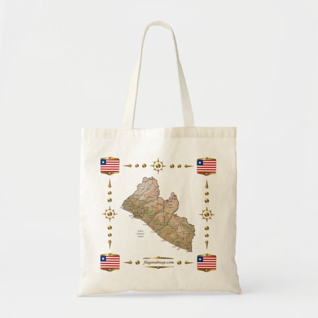 Liberia Karte + Flaggen Bag Tragetasche (Vorne)