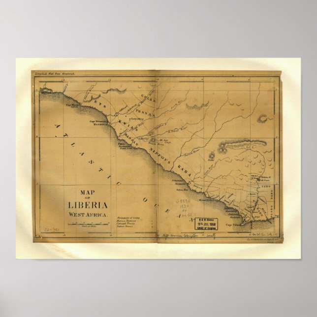 Liberia, Westafrika - Antike Karte von 1830 Poster (Vorne)