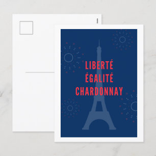 Liberté Égalité Chardonnay Funny Eiffel Tower Feiertagspostkarte