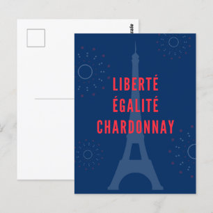 Liberté Égalité Chardonnay Funny Eiffel Tower Postkarte