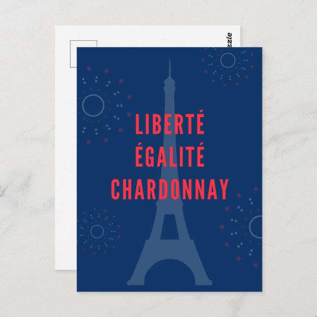 Liberté Égalité Chardonnay Funny Eiffel Tower Postkarte (Vorne/Hinten)