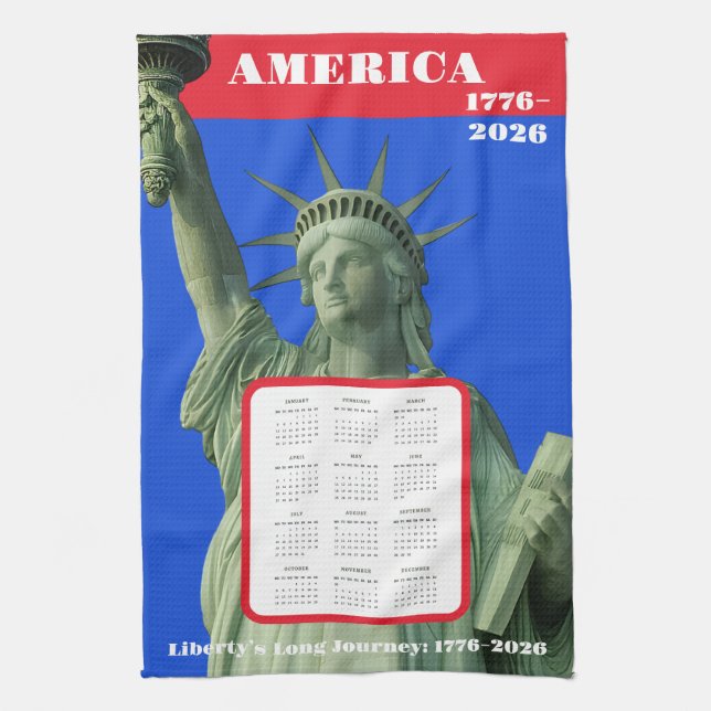 Liberty 1776-2026 USA Jahrestag Kalender Geschirrtuch (Vertikal)