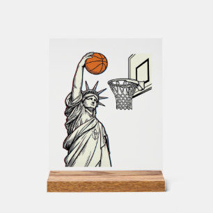 Liberty Basketball Dunk Dessin de gravure vintage_