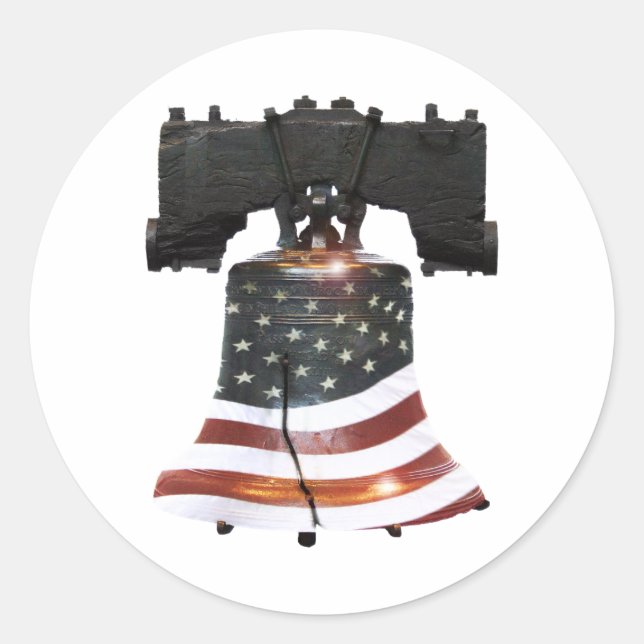 Liberty Bell mit amerikanischer Flagge Runder Aufkleber (Vorderseite)