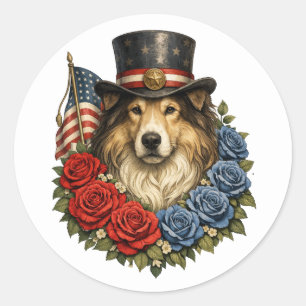 Liberty Collie Illustration Runder Aufkleber