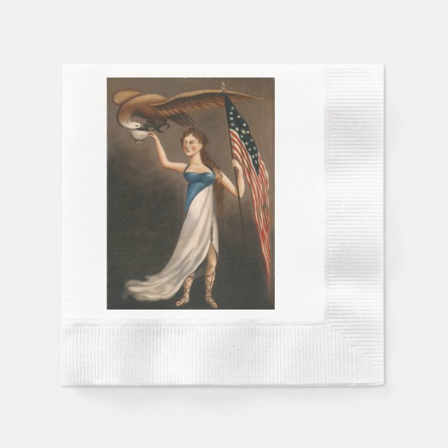 Liberty Frau Eagle American Flag USA Ölgemälde Serviette (Vorderseite)
