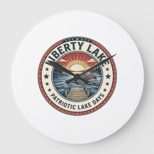 Liberty Lake Patriotischer Patriotischer Lake Life Große Wanduhr