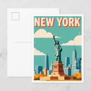 Liberty New York USA Vintag Illustration Travel Postkarte