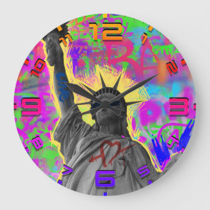Liberty-Punk-Graffiti-Wanduhr – Neon-Vibes Große Wanduhr