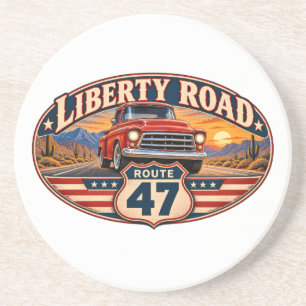 Liberty Road Route 47 Rund Sandstein Getränkeuntersetzer