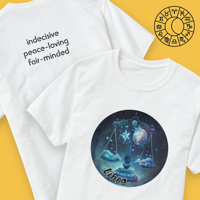 Libra Aquarelle bleu et noir Zodiac T-shirt (Créateur téléchargé)