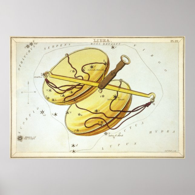 Libra Astrologisch Zeichnend Poster (Vorne)