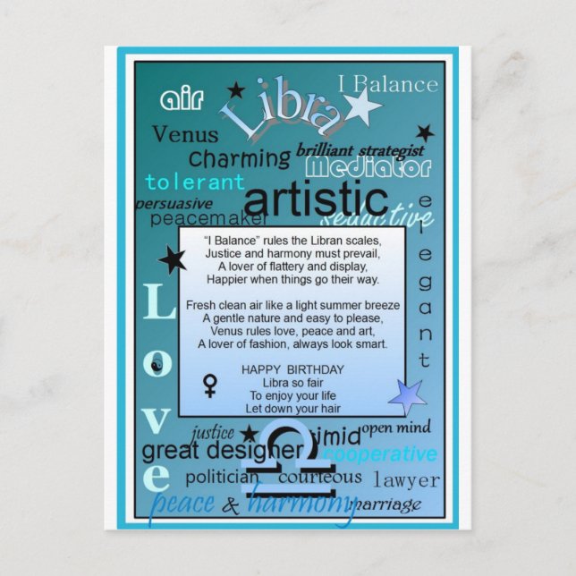 LIBRA BIRTHDAY POSTKARTE (Vorderseite)