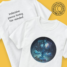 Libra Blue and Black Watercolor Zodiac T - Shirt