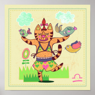 Libra Cat Zodiac Kinderzimmer Print Poster