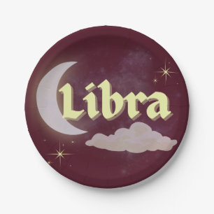 Libra Celestial Moon Cloud Stars Astrologie Kunst Pappteller