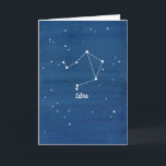 Libra Constellation Happy Birthday Friend Karte<br><div class="desc">Eine Geburtstagskarte mit dem Sternbild der Libra im Nachthimmel mit indigofarbenem Waschhintergrund. Spaß Geburtstagsgrüße an einen Libra Freund zu senden. Die anderen Sternzeichen finden Sie auf einer Vielzahl von Artikeln in meinem Shop.</div>
