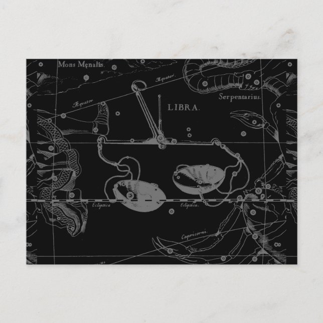 Libra Constellation Hevelius 1690 Carte sur Noir (Devant)