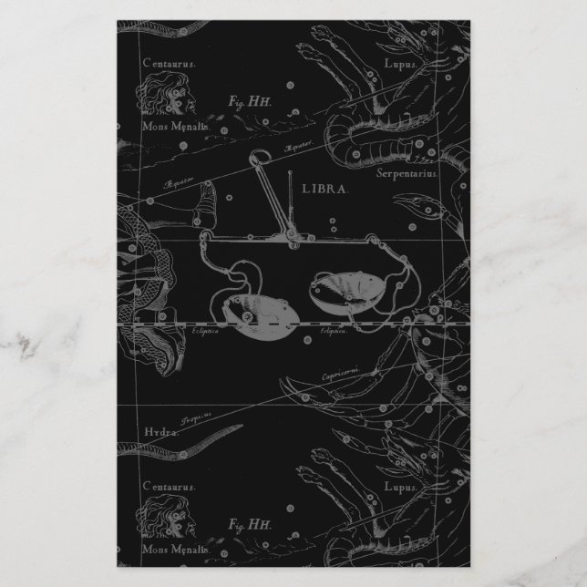 Libra Constellation Hevelius 1690 Karte auf Schwar (Vorderseite)