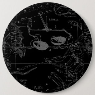 Libra Constellation Map Hevelius 1690 auf Schwarz Button