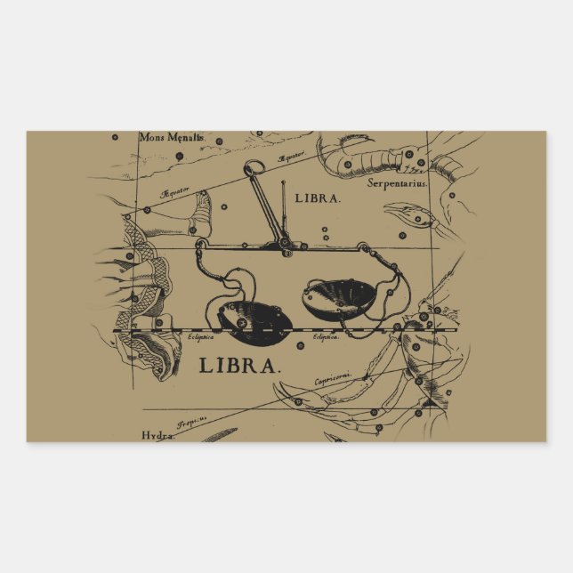 Libra Constellation Map Hevelius Dekor 1690 Rechteckiger Aufkleber (Vorderseite)