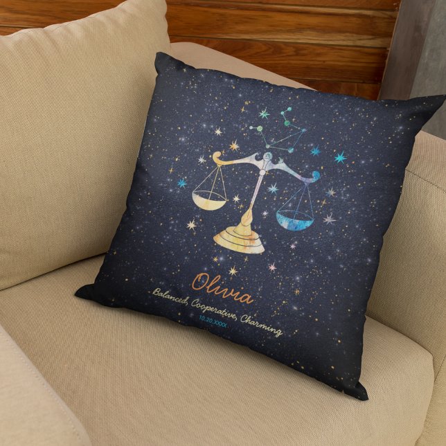 Libra Constellation Zodiac Watercolor Sternengalax Kissen (Von Creator hochgeladen)