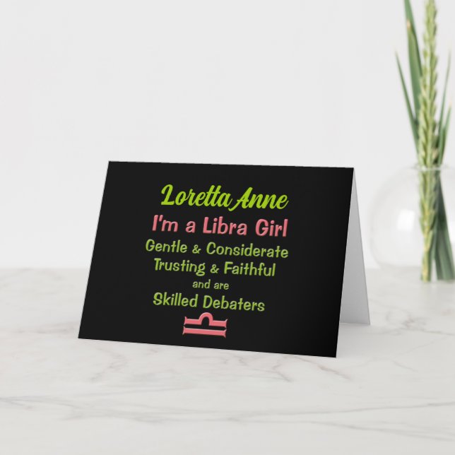Libra Girl Pink Green and Black Blank (Vorderseite)