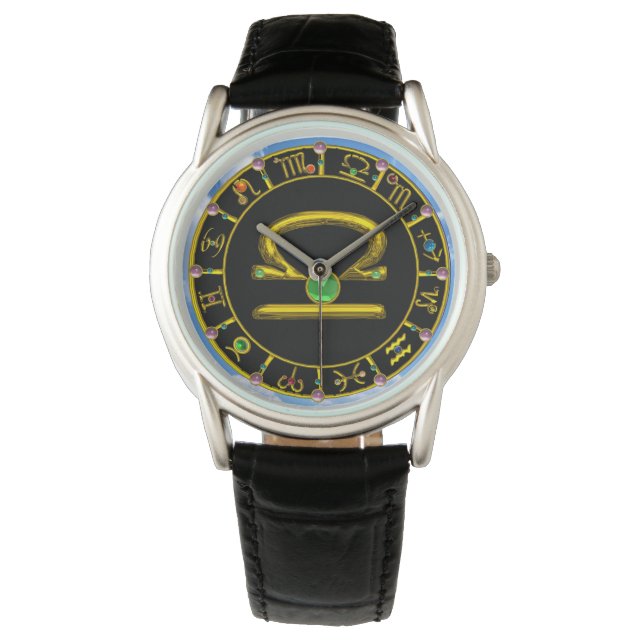 LIBRA GOLD ZODIAC BIRTHDAY JEWEL, grün, schwarz Armbanduhr (Vorderseite)