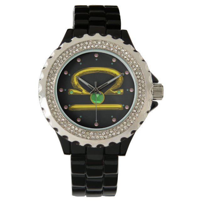 LIBRA GOLD ZODIAC BIRTHDAY JEWEL, grün, schwarz Armbanduhr (Vorderseite)