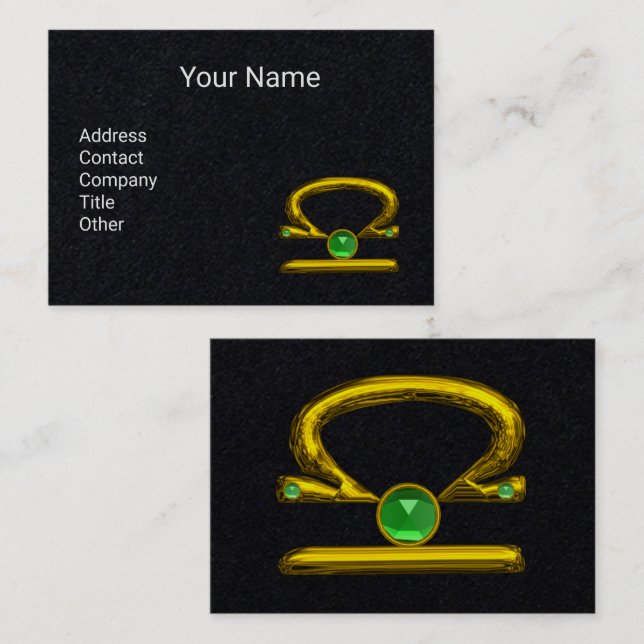 LIBRA GOLD ZODIAC JEWEL , grüner Smaragdschwarz Visitenkarte (Vorne/Hinten)