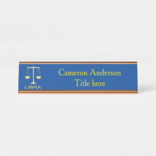 Libra Golden Scales Sign Custom Schreibtischnamensplakette