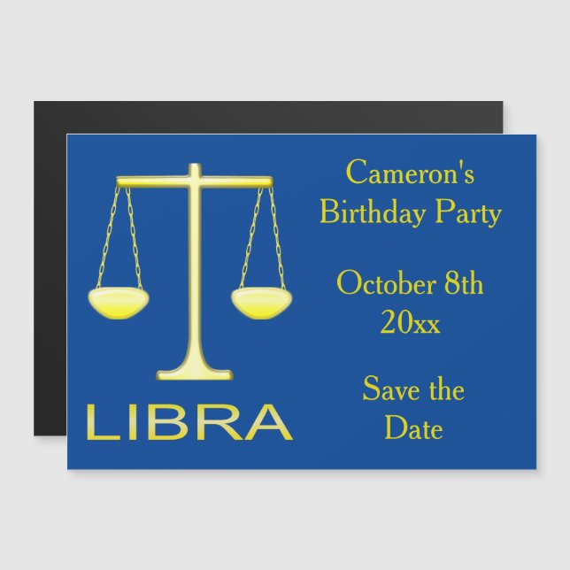 Libra Golden Scales Star Sign Custom Save the Date Magneteinladung (Vorne/Hinten)