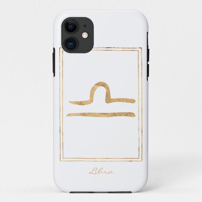 Libra Hammergold stilisierte Astrologie Zodiakstar Case-Mate iPhone Hülle (Rückseite)