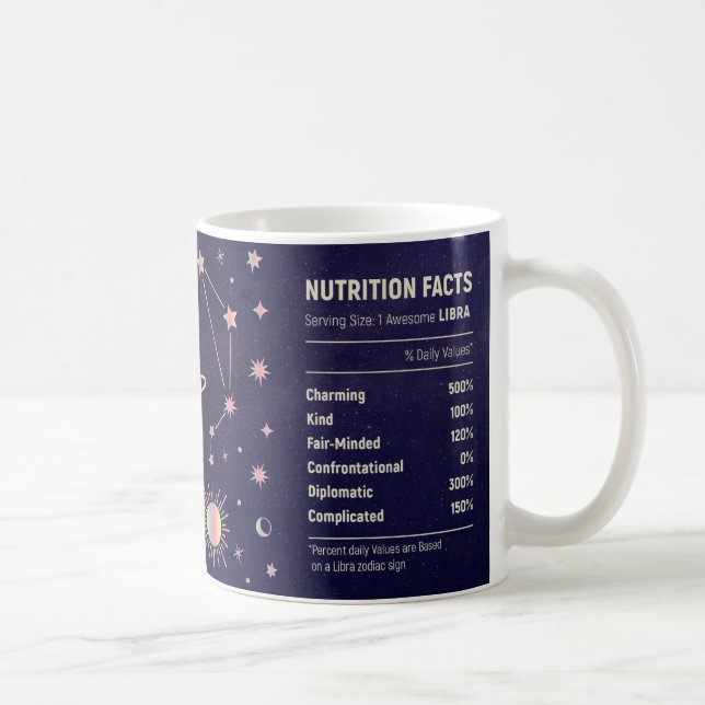 Libra lustige Ernährungsfakte Zodiakoroskop-Sterne Kaffeetasse (Rechts)