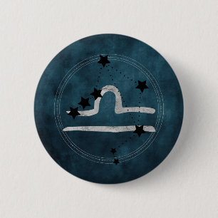 Libra schwarz & Silver zodiac Teal Button
